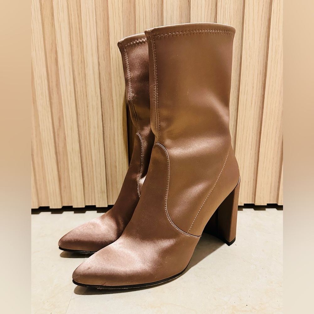 Stuart Weitzman Clinger Stretch-Satin Mid-Calf Boot